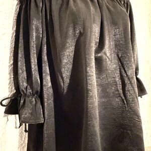 Sadie & Love Black Satin Off Shoulder Blouse Top